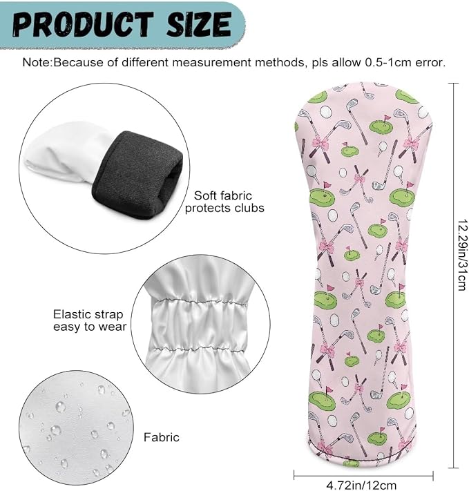 Rnyleeg Golf Club Head Covers for Women Driver Head Cover Leather Fairway Wood Headcover Hybrid Headcovers for Golf Clubs