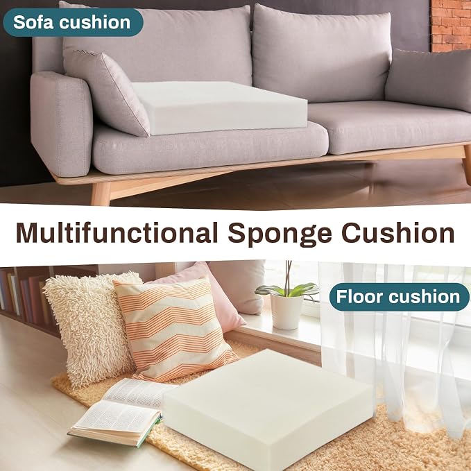 Frienda 2 Pack 4" X 20" X 20"Upholstery High Density Foam Cushion Replacement Square Cut to Size Foam Couch for Chair Couches Padding Shipping Packing DIY Cosplay Projects(White)