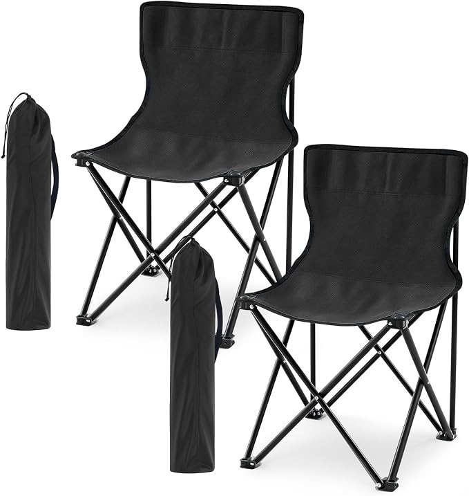 Cinnvoice 2 Pcs Portable Sauna Chair Fast Folding, Lightweight Compact Chairs with Carrying Bag for Outdoor Travel Beach Picnic Festival Camping Fishing Hiking Backpacking (Black)