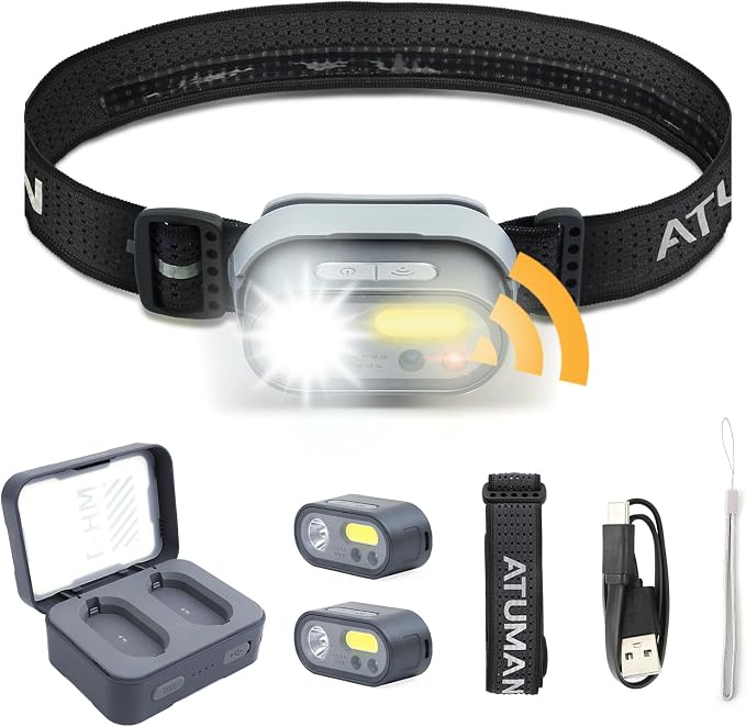 Rechargeable LED Headlamp Super Bright, 2 Pack Motion Sensor Head lamp Flashlight, Waterproof 8 Modes Head Lights for Forehead, Camping Essentials Gear for Hiking Fishing Work