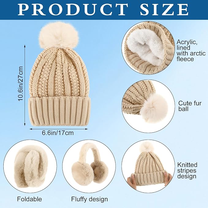 16 Pcs Women Hat Scarf Gloves Ear Muffs Set Winter Knitted Pom Beanie Hats Scarf Touch Screen Gloves for Men Adult Homeless