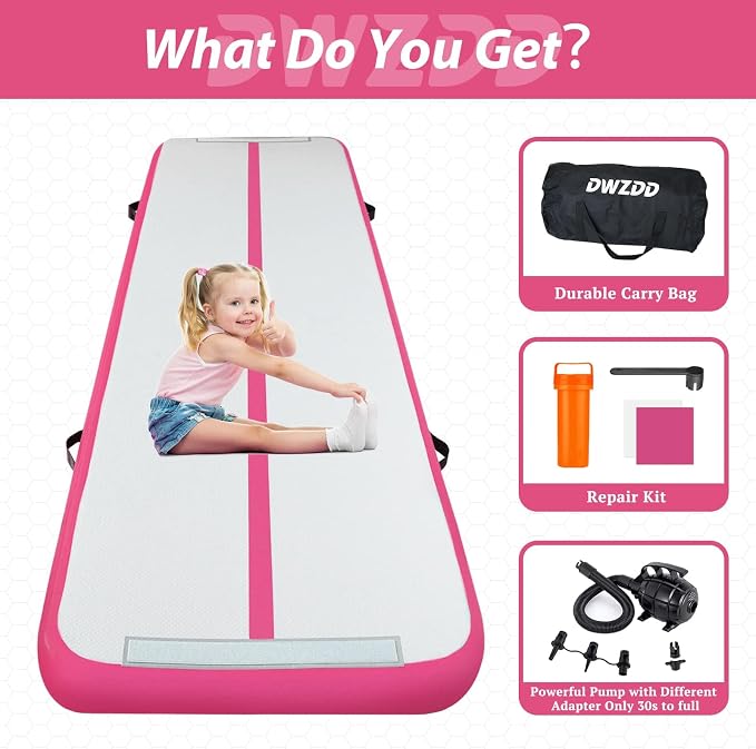 Dwzdd Gymnastics Air Mat 10ft/13ft/16ft/20ft Tumbling Mat Inflatable Gymnastics Tumble Track for Home/Gym/Training/Cheerleading/Water with Electric Pump