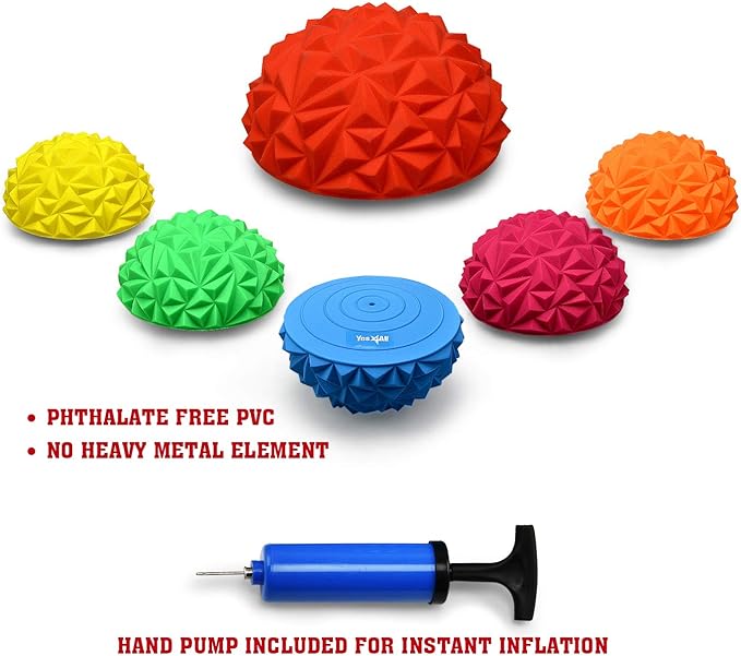 Yes4All Hedgehog Balance Pods for Exercise, Core Body Balancing, Balance Pods for Youth & Adults with Hand Pump - Set of 5