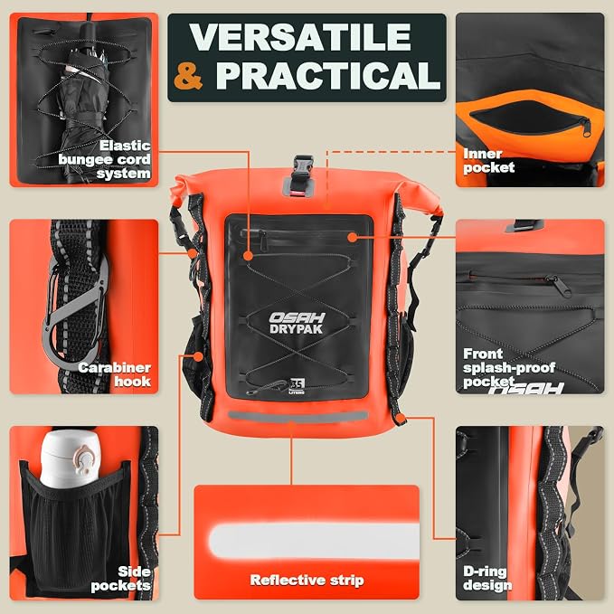 OSAH DRYPAK Waterproof Backpack Dry Bag 35L/55L/85L – Heavy Duty Roll-Top Hiking Backpack Sack Keeps Gear Dry for Travel, Kayaking, Boating, Camping, Rafting and Fishing