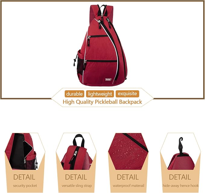 Sucipi Pickleball Bag - Men's & Women's Pickleball Backpack, Adjustable Sling Bag w/Fence Hook/Large Capacity/Safety Pocket