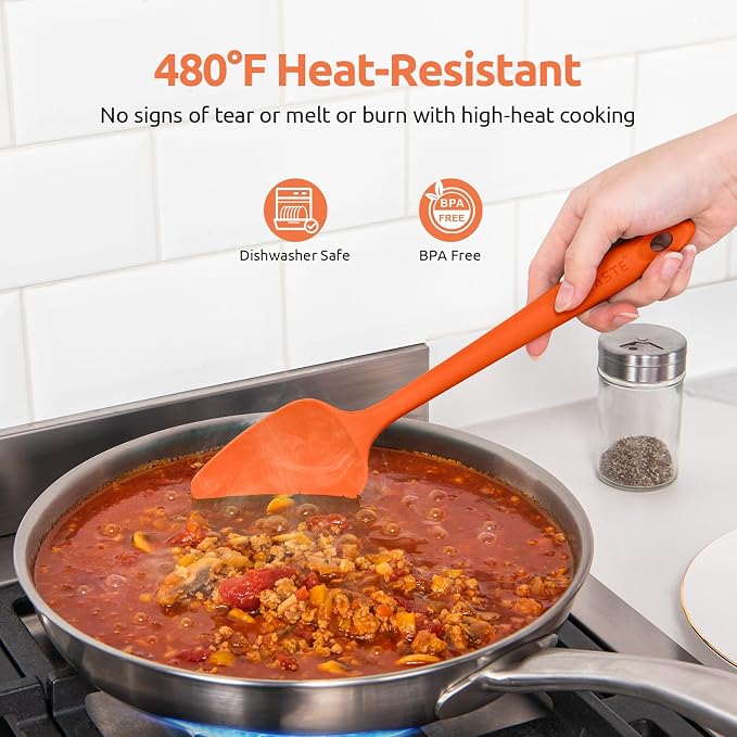 High Heat Resistant Silicone Spatulas: U-Taste 480ºF Hot Proof Food Grade Flexible Silicon Baking Scraper, Food Grade Rubber Kitchen Cooking Mixing Utensils for Nonstick Cookware Set of 4 (Orange)
