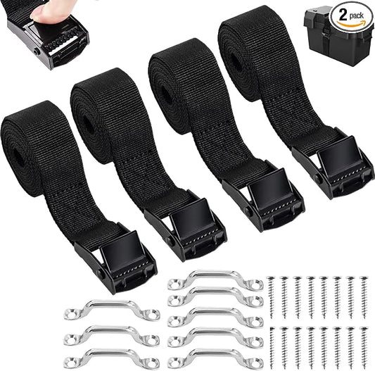 1"x 78"(6.5ft) Battery Hold Down Straps for Boats,Battery Tie Down with Cam Buckle,Stainless Steel Bracket and SS Screws Used for Cooler,Battery Box,Fuel Tank,Luggage Belt,RV and More (4 PCS)