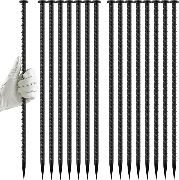 16 Inch Rebar Stakes - 1/2 Inch Diameter Galvanized Steel Ground Anchors | 10 Pack Heavy Duty Anchoring Spikes for Speed Bump, Parking Curb, Landscape Timbers and Camping Tent, Black Powder Coating