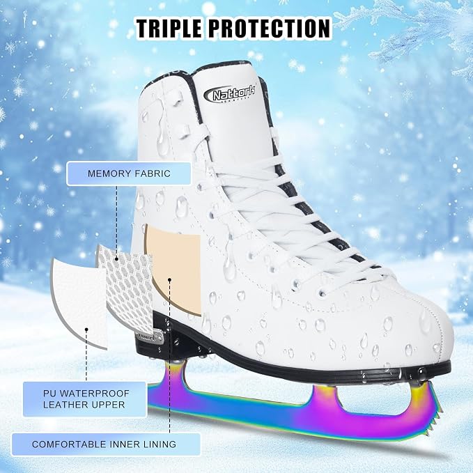 Nattork Womens Figure Ice Skates,Ice Skates with Stainless Steel Blade,Lace Up Figure Skate Ice Hockey Skates for Outdoor,Ice Skate Shoes for Women Size 6 7 8 9 10 11