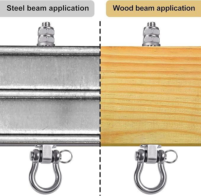 SELEWARE Heavy Duty Bearing Swing Hangers, 2 Pack Stainless Steel Swing Hooks for Wood and Steel Beam, Swing Hardware for Hammock, Yoga Swing, Porch Swing, Heavy Bag, 7" x M2/5", 1500LB Capacity