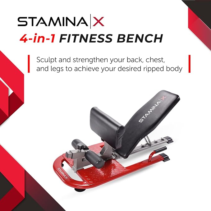 Stamina X 4-in-1 Fitness Bench - Adjustable Weight and Foldable Exercise Bench Roman Chair with Smart Workout App - Up to 250 lbs Weight Capacity | Adjustable Weight and Foldable Exercise Bench Roman Chair with Smart Workout App; Up to 250 lbs Weight C...