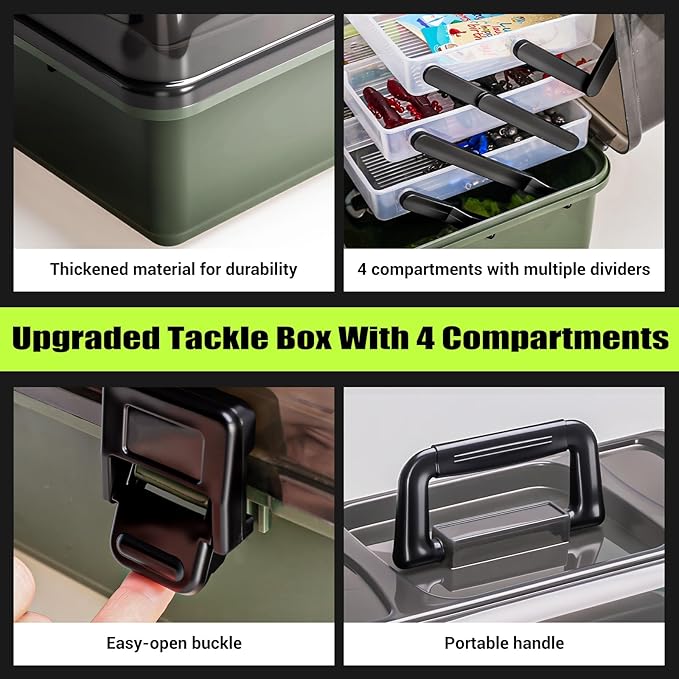 4 Layers Fishing Tackle Box, 605Pcs Fishing Gear Kit with Lures, Small Tool Kit Containing Gripper, Hook Remover, Plier, Accessories, Greeting Cards, Complete Fishing Box for Beginners, Adults