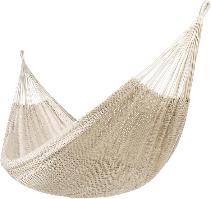 Lazy Daze Hammocks Handwoven XL Mayan Hammock, 10.5 FT Soft Rope Double Hammocks, Portable Outdoor Hammock with Carry Bag, 2 Straps & Carabiners for Patio Outside, 550 lbs Weight Capacity, Natural