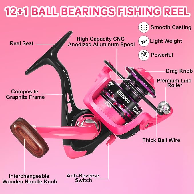 Fishing Rod and Reel Combos, Carbon Fiber Telescopic Fishing Pole Kit with Spinning Reel, Fishing Line, Fishing Lures, Travel Bag for Woman Girl Beginner Saltwater Freshwater