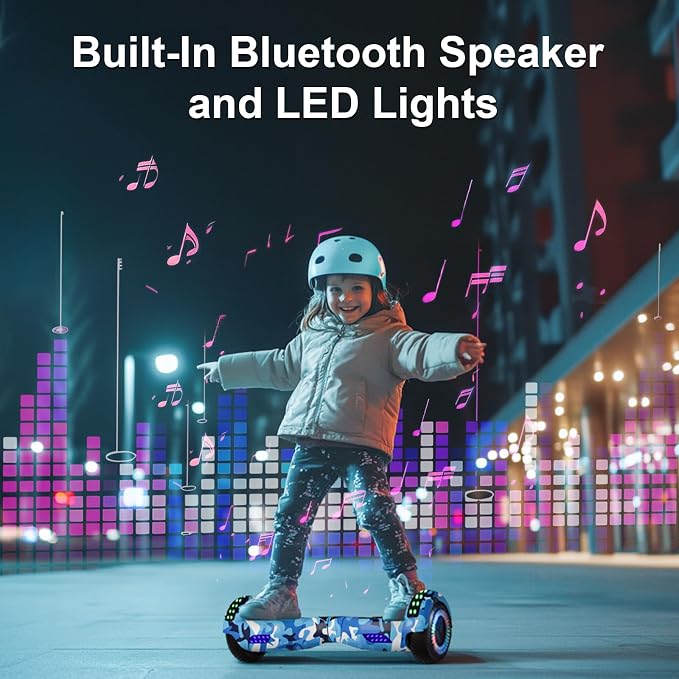 Kids Scooter with Bluetooth Speaker & Corlorful LED Lights, Dual 250W Motor 7.5 Mph Speed, Gifts for All Ages