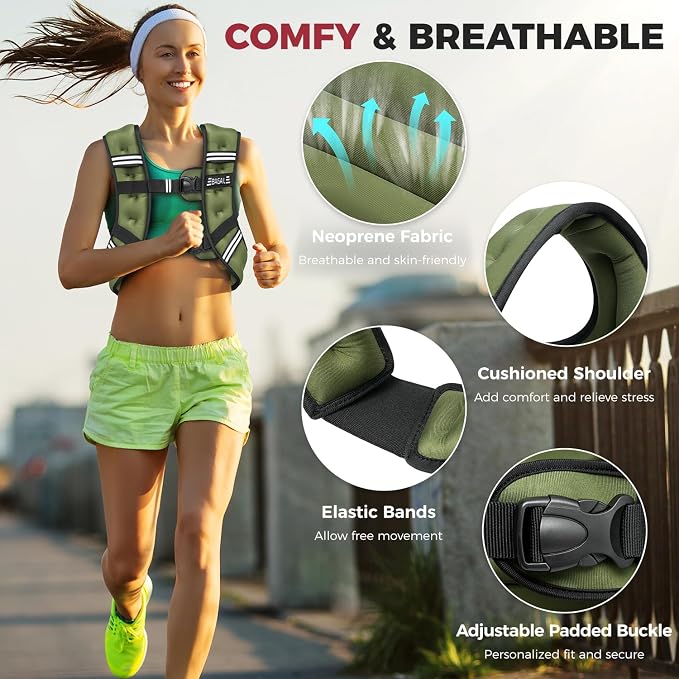 BAGAIL Comfort-Fit Weighted Vest for Woman, Even Weight Distribution, Faster Weight Loss, No-Chafe or Bounce for Walking & Running with Detachable Phone Pouch & Reflective Stripes (Available 5-30lbs)