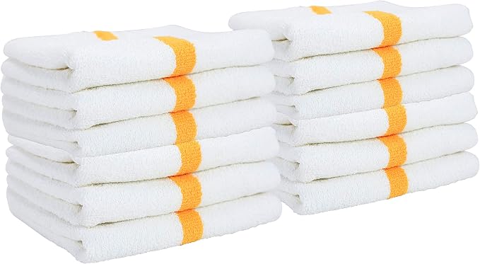 Arkwright White Hand Gym Towels - Pack of 12 - Bulk 100% Cotton Soft Quick Dry Sweat Absorbent Hotel Quality Towels for Workout, Bathroom, Spa, Pool, 16 x 27 in, Gold