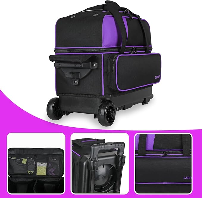 LARIPOP 2 Ball Bowling Roller Bag, Wheeled Bag with Shoe Compartment, Telescopic Handle & Padded Protection for Men Women