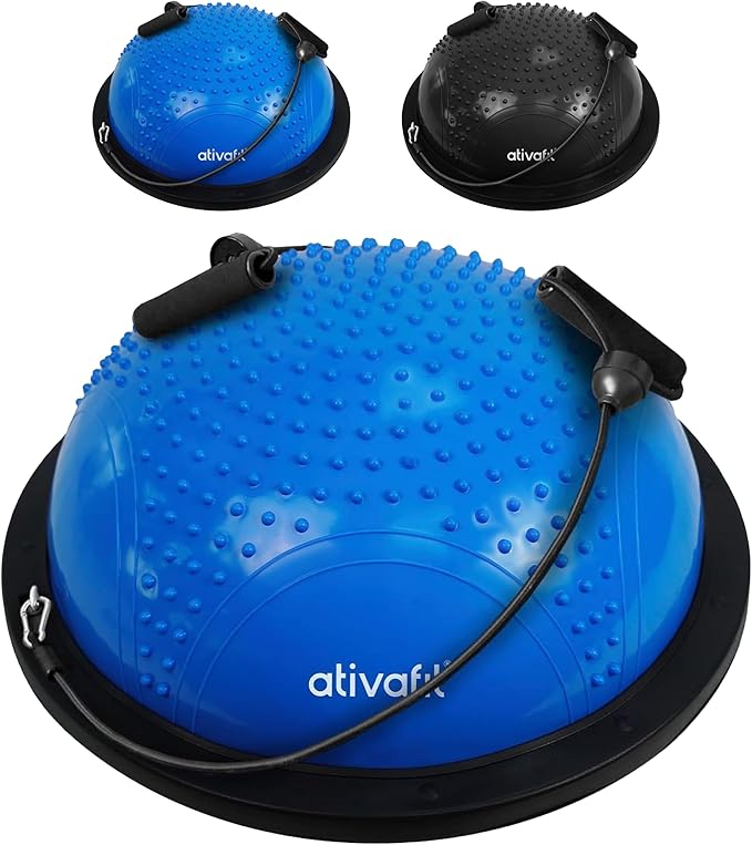 ATIVAFIT Balance Ball Trainer - Half Exercise Ball with Inflation Pump & Resistance Bands - Anti-Burst PVC Stability Trainer for Home Gym, Yoga, Core Training - 660 lbs Capacity