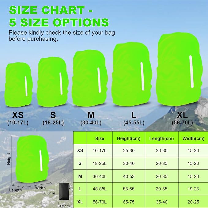 LAMA Waterproof Rain Cover for Backpack, Reflective Rucksack Rain Cover for Anti-Dust/Anti-Theft/Bicycling/Hiking/Camping/Traveling/Outdoor Activities,L Size (for 45L-55L Backpack), 1 Pcs Green