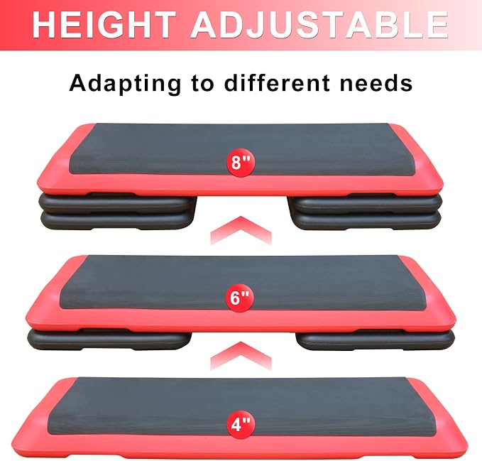Aerobic Step Platform 30" × 14" Height Adjustable Workout Step for Fitness Strength Training with Risers Exercise Platform for Home Gym