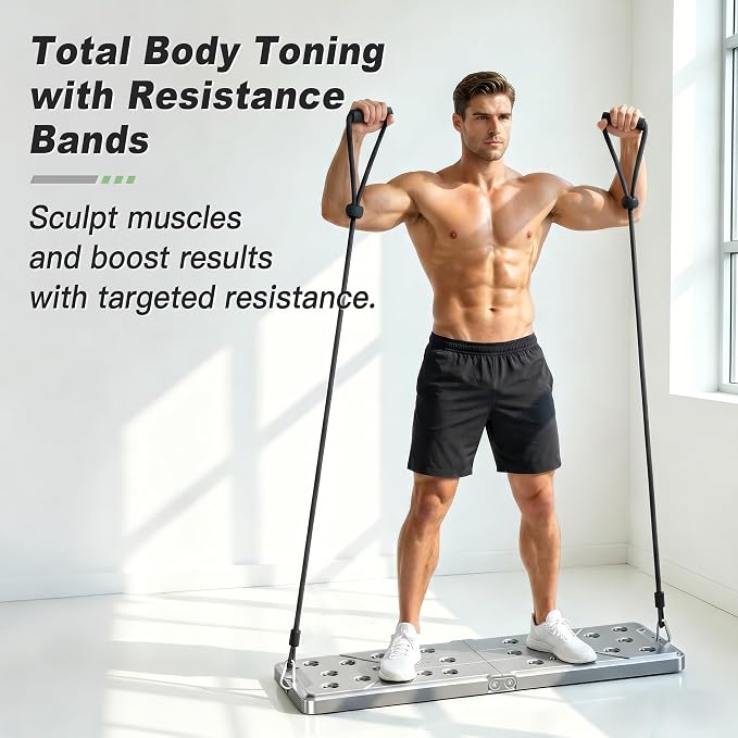 Pro Aluminum Push Up Board with Resistance Bands - 2026 Upgrade 1100 Lbs Heavy Duty Color-Coded Home Gym Equipment for Men, Women & Fitness Lovers with Metal Handles, Anti-Slip Pads & Carry Bag