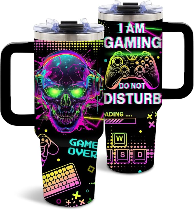 DUUV Funny Skull Gaming Tumbler 40oz, Insulated Gamer Gifts for Gamers Men | Gaming Gifts for Boys, Gamer Cup, Skeleton Tumbler Leakproof, Gamings Skeleton Water Bottle, Gamers Gift for Gamer, 1 Pack