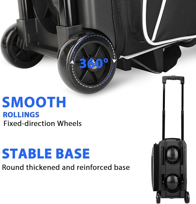 Goloni 3 Ball Bowling Bag with Wheels, 2+1 Double Roller Bowling Bag with Shoe Compartment,Tote Bag for Bowling Accessories