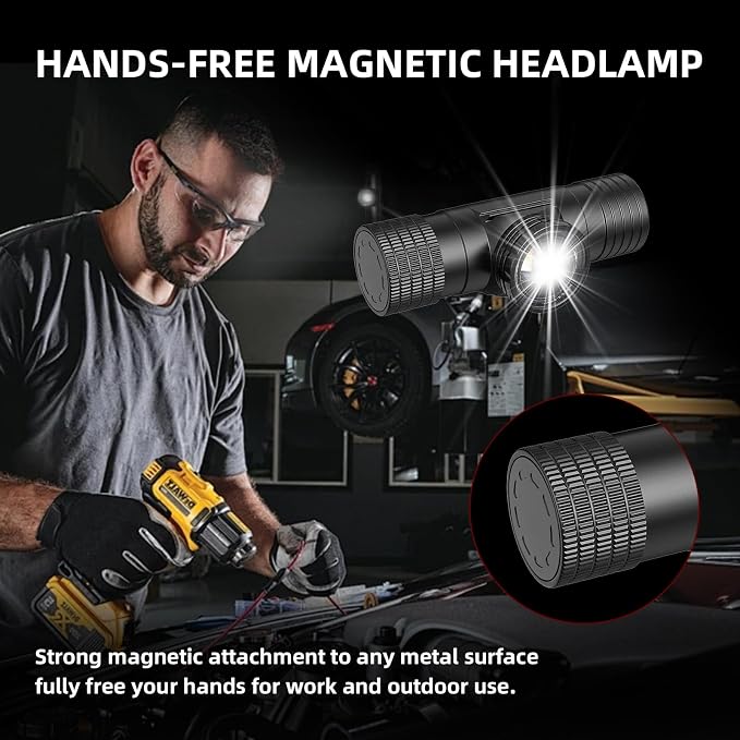 Headlamp Rechargeable 5000mAh Hard Hat Light,2700LM Forehead LED Flashlight Lightweight,Adjustable Zoom, IPX4 Waterproof for Camping, Running, Work, Hiking, Fishing