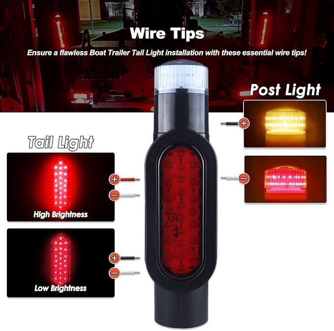 Boat Trailer Guide on Post Pipe Light Set DOT Approved 24LED Waterproof Submersible Turn Signal Running Lights Brake Lights Integrated with Trailer Guide Post Poles Lights Kit 2Pcs Black