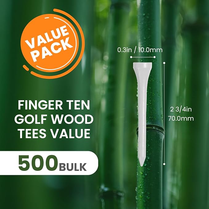 FINGER TEN Bamboo Golf Tees Wood 1 1/2 2 3/4 3 1/4 Inch Wooden Short Long Tee Color Bulk 250/500/1000/2000 Count for Men Women Kids in Red Pink USA Flag