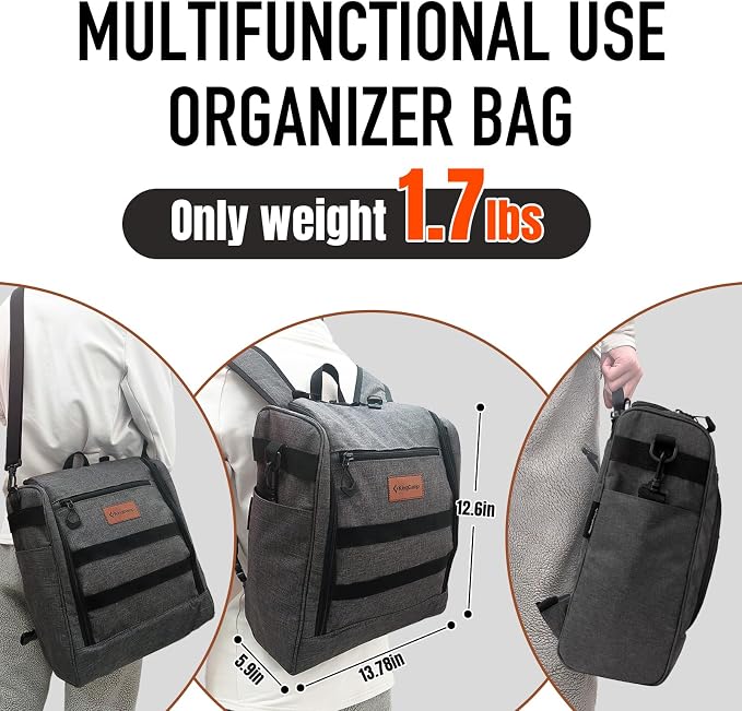 KingCamp Oversized Camping Kitchen Organizer, Ultralight Hanging Cooking Utensils Bag Portable Storage Backpack with Paper Towel Holder & 3 Pockets for Outdoor BBQ Cooking (Bag Only)