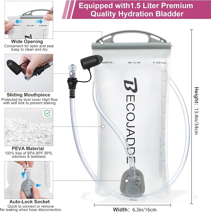BECOJADDE Running Vest Hydration Backpack for Men Women, 5L Lightweight Running Backpack Hydration Pack for Marathon, Trail, Cycling, Hiking, Jogging
