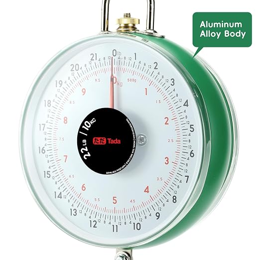 Tada 22LBS Double-Sided Display Mechanical Hanging Scale with Weighing Pan for Farm, Kitchen Food and Produce Weighing