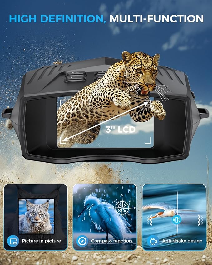 Night Vision Goggles, Night Vision Binoculars for Adults, 5000mAh Rechargeable Infrared Binoculars with 3'' Large Screen, 10X Digital Zoom External Flashlight for Camping