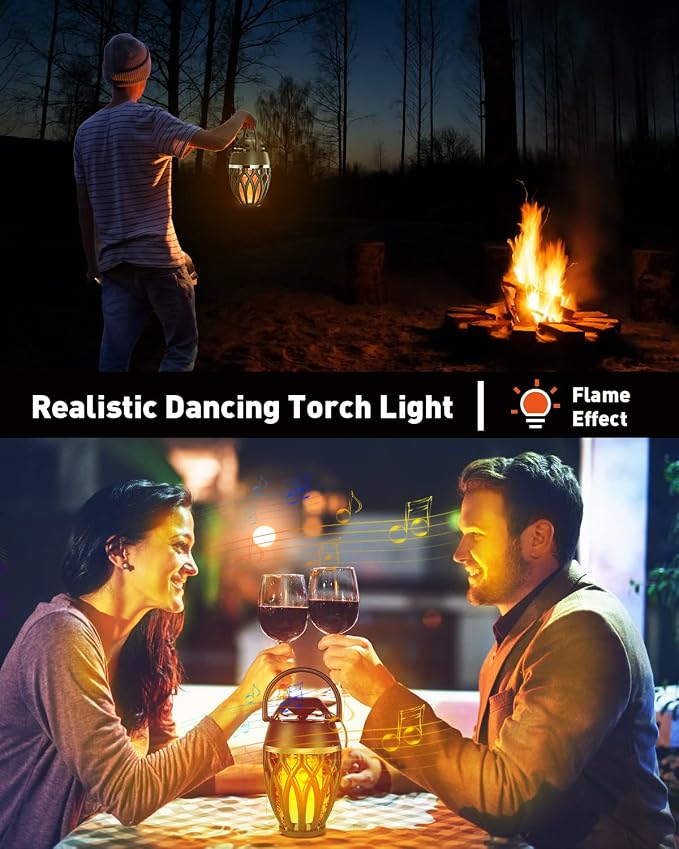 MOFOKEAY 2 Pack Outdoor Bluetooth Speakers,Wireless Speakers with LED Flame Flickers,IP5X Waterproof Torch Lights Lantern Speakers for Patio Yard Pool Party,Gifts for Men/Women