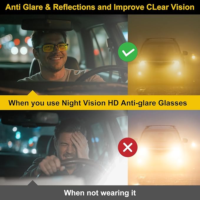 SKYOAK Premium Night Vision Bifocal Reading Glasses Men, Lightweight TR90 Temple Metal Half Frame Anti Glare Nighttime Driving Glasses HD Yellow lens Outdoor Readers, +2.5x