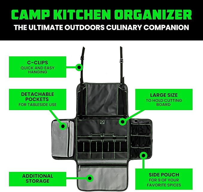 Rhino USA Camping Kitchen Organizer: Ultimate Overland Camp Accessory For Outdoor Cooking, Spice Rack, Utensil Storage and More!