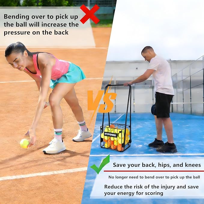 Pickleball & Tennis Ball Hopper, Sports Balls Teaching Cart, Portable Lightweight Softball Caddy, Large Capacity Baseball Basket Carrier for Training