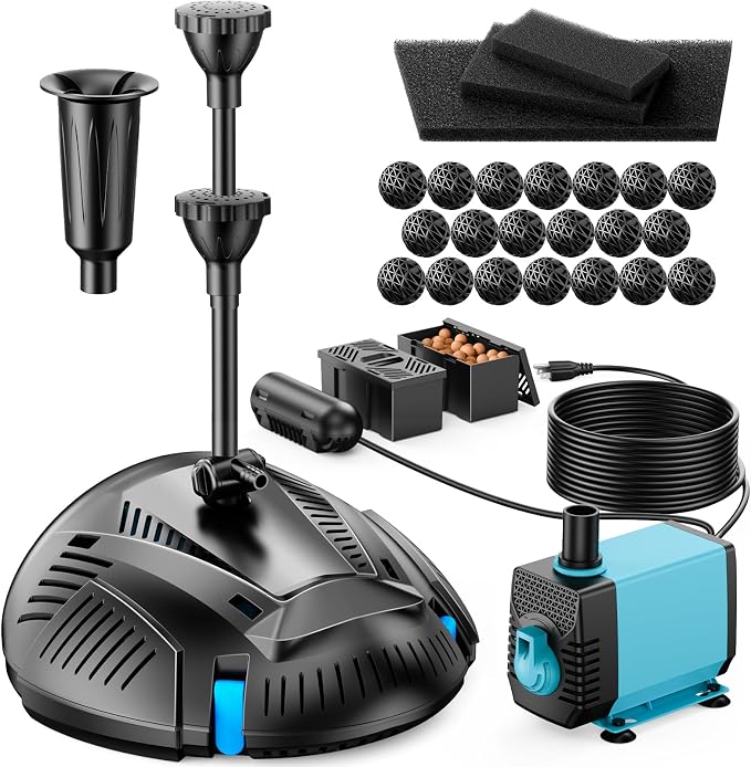 Antfraer Pond Filter with U-V Clarifier & 660GPH Fountain Pump Kit - Pond Filter Box for 1180 Gallon Outdoor Ponds, Koi Ponds, Waterfalls & Aquariums (Corded Electric)