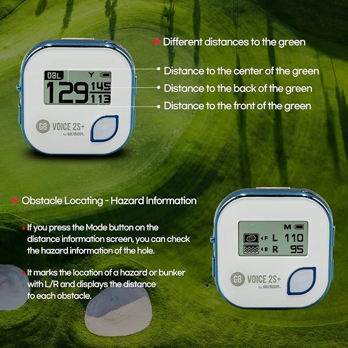 GOLFBUDDY Voice 2S+ Talking GPS Rangefinder, Clip on Hat Golf Navigation, Slope Mode on/Off, 18 Hours Battery Life, Shot Distance Measurement, Preloaded with 40,000 Courses Worldwide (Blue)