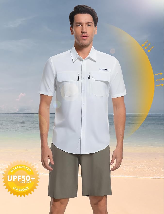 Men's Outdoor Sun Protection Shirts Short Sleeve Quick Dry Lightweight Breathable UPF50 Hiking Fishing Travel Camping
