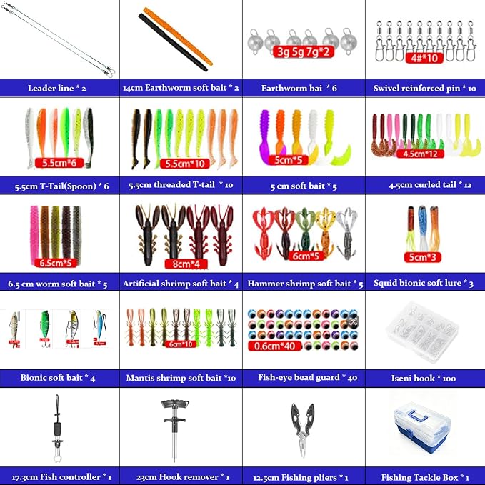 4 Layers Fishing Tackle Box with 547Pcs Fishing Lures Kit | Small Tool Set Included, Gripper, Hook Remover, Accessories, Perfect for Beginners