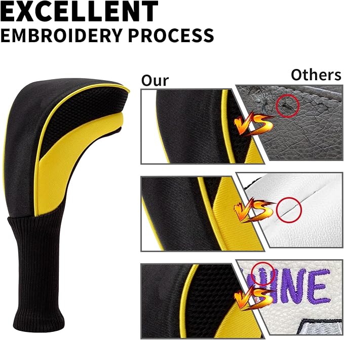 Golf Club Head Covers for Woods 3/4/5/6 Pieces Long Neck Mesh Sports Golf Club Headcovers Set with Interchangeable No. Tags 3 4 5 6 7 X Golf Accessories for Men Women
