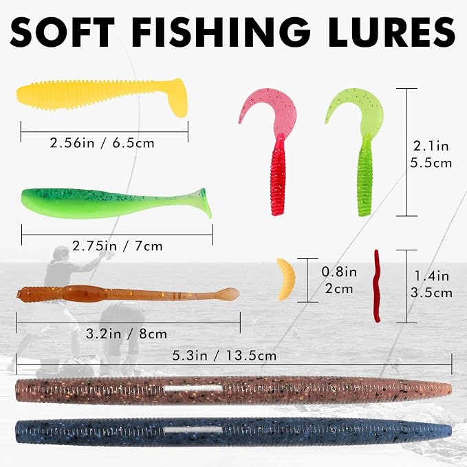 TRUSCEND Complete Fishing Lures - Tackle Box with Tackle Included - Crankbaits, Minnows, Frogs, Vibes, Poppers, Spinners, Spoons, Soft Baits, Hooks & Weights Accessories Kit for Bass Panfish Trout