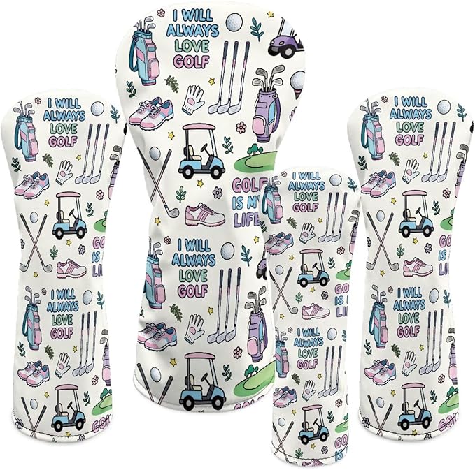 Rnyleeg Golf Club Head Covers for Women Driver Head Cover Leather Fairway Wood Headcover Hybrid Headcovers for Golf Clubs