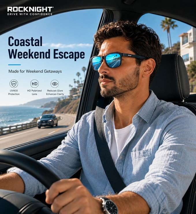 ROCKNIGHT Polarized Driving Sunglasses with Spring Hinges