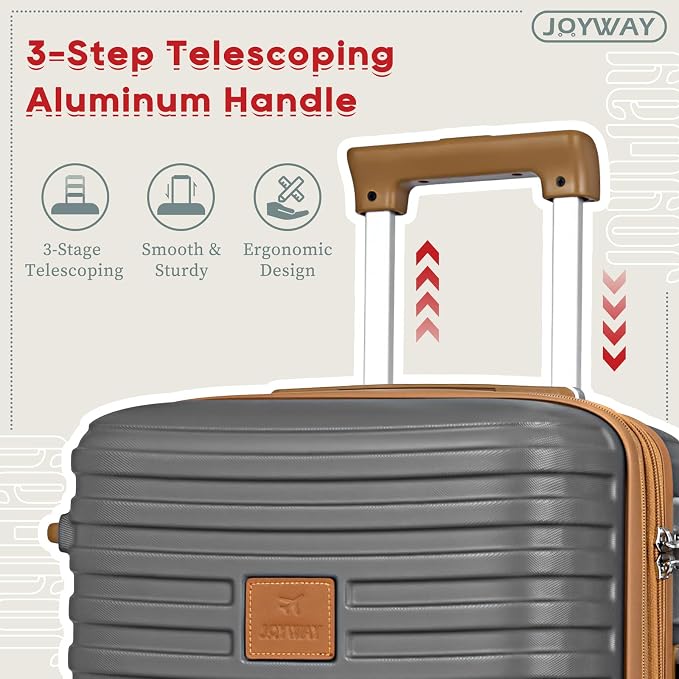 Joyway Expandable Luggage Sets 5 Piece, Lightweight Hard Shell Travel Suitcase Set with Spinner Wheels and TSA Lock, Grey
