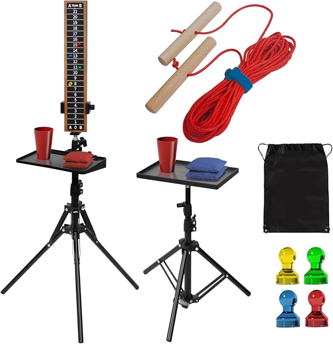 2 Sets Cornhole Scoreboard with Drink Holder and 1 Set Cornhole Boards Distance Setup Tool
