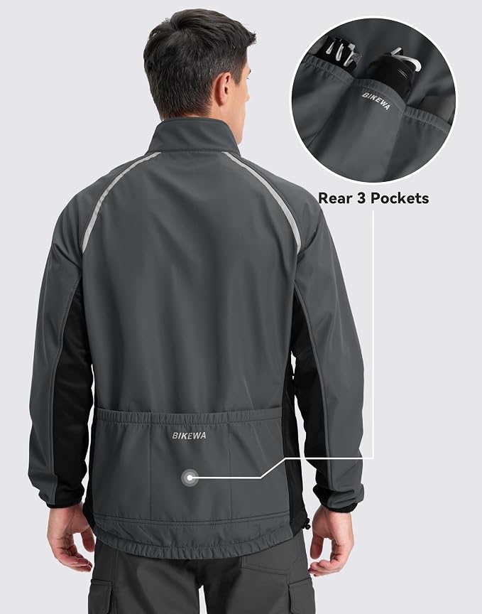 Bikewa Men's Winter Cycling Jackets Thermal Warm Water Resistant Bike Running Windproof Jacket